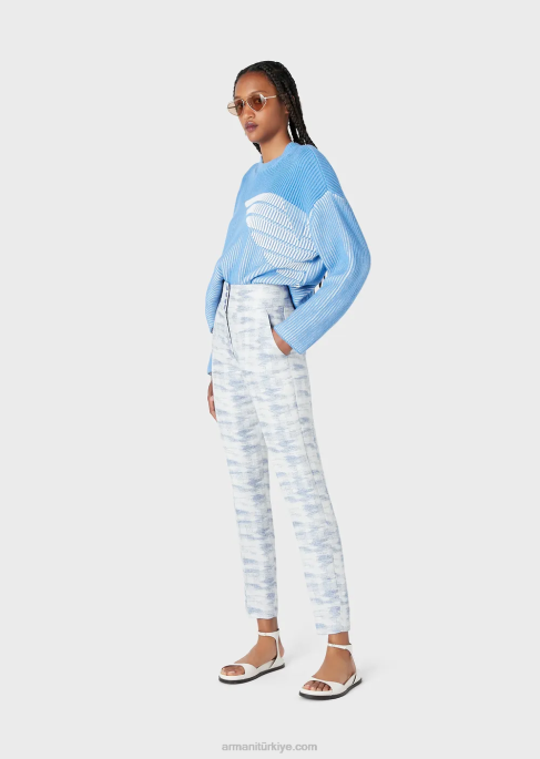 kadınlar Armani gradyan jakar-keten karışımı yüksek belli pantolon model T8HD271
