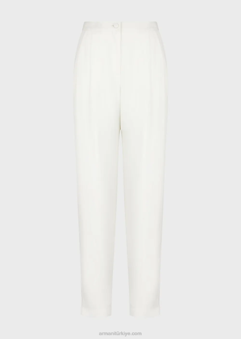 kadınlar Armani granit kumaştan pensli ve şeritli pantolon beyaz T8HD256