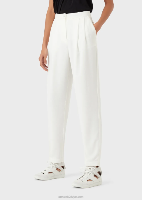 kadınlar Armani granit kumaştan pensli ve şeritli pantolon beyaz T8HD256