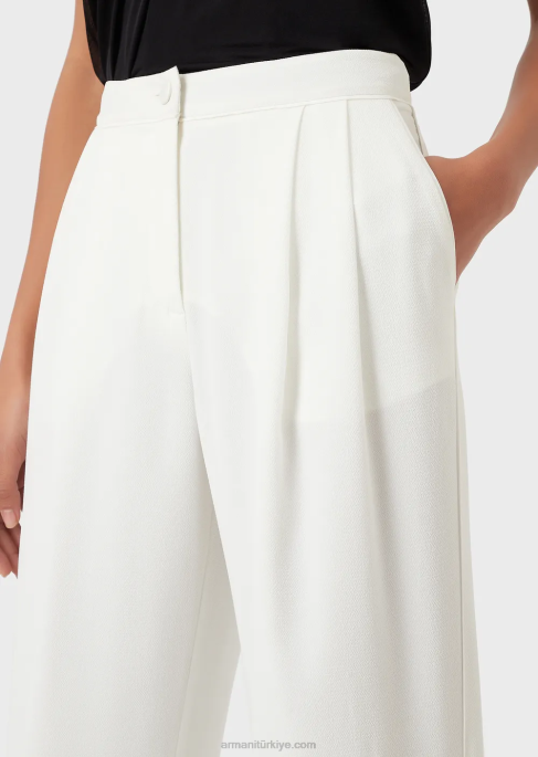 kadınlar Armani granit kumaştan pensli ve şeritli pantolon beyaz T8HD256