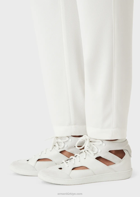 kadınlar Armani granit kumaştan pensli ve şeritli pantolon beyaz T8HD256