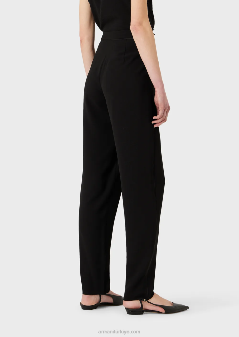 kadınlar Armani granit kumaştan pensli ve şeritli pantolon siyah T8HD258
