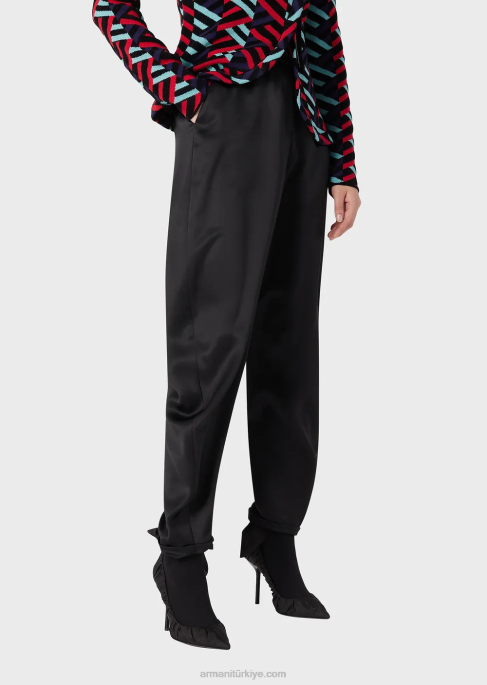 kadınlar Armani ipek saten oval paça pantolon siyah T8HD287