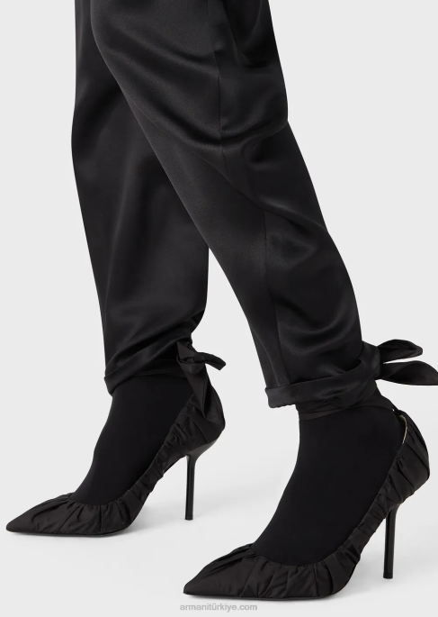 kadınlar Armani ipek saten oval paça pantolon siyah T8HD287