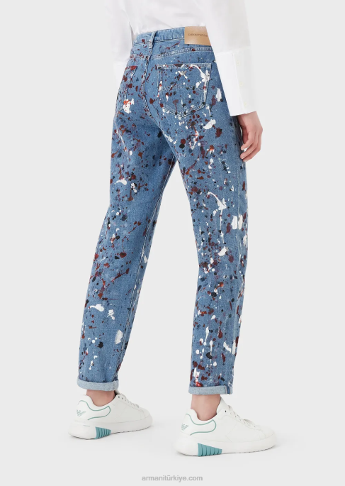 kadınlar Armani j15 orta bel, kısa, rahat paça, çok renkli benekli, vintage görünümlü kot pantolon çok renkli T8HD402