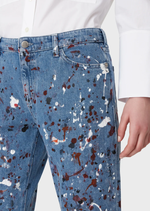 kadınlar Armani j15 orta bel, kısa, rahat paça, çok renkli benekli, vintage görünümlü kot pantolon çok renkli T8HD402