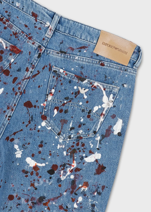 kadınlar Armani j15 orta bel, kısa, rahat paça, çok renkli benekli, vintage görünümlü kot pantolon çok renkli T8HD402