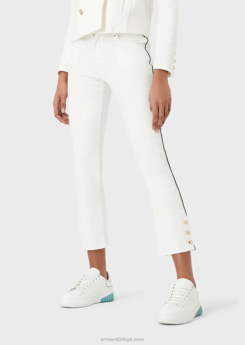kadınlar Armani j1a orta bel, düz paça, fitilli boğa kumaşı kot pantolon beyaz T8HD416