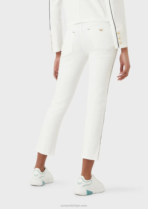 kadınlar Armani j1a orta bel, düz paça, fitilli boğa kumaşı kot pantolon beyaz T8HD416