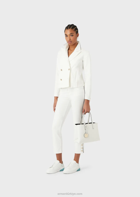 kadınlar Armani j1a orta bel, düz paça, fitilli boğa kumaşı kot pantolon beyaz T8HD416