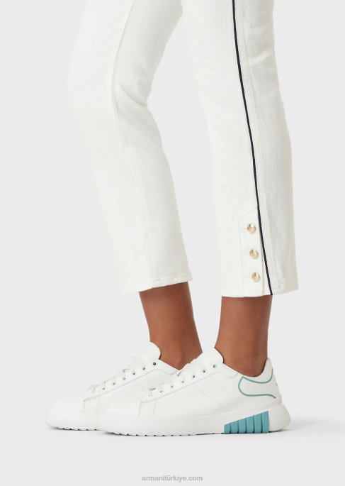 kadınlar Armani j1a orta bel, düz paça, fitilli boğa kumaşı kot pantolon beyaz T8HD416