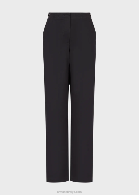 kadınlar Armani kancalı cilalı pamuklu pantolon lacivert T8HD289