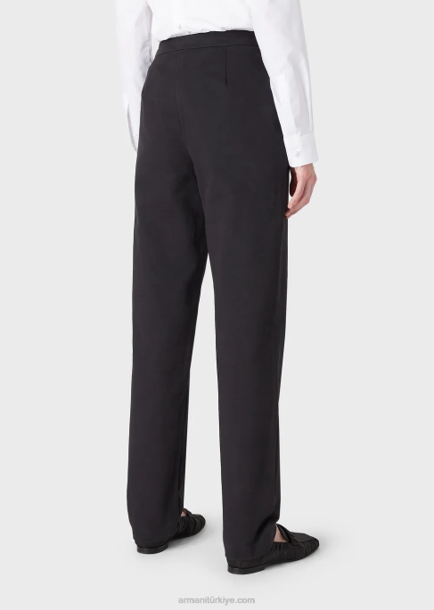 kadınlar Armani kancalı cilalı pamuklu pantolon lacivert T8HD289