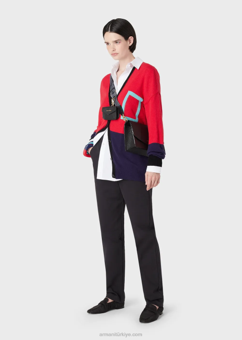 kadınlar Armani kancalı cilalı pamuklu pantolon lacivert T8HD289