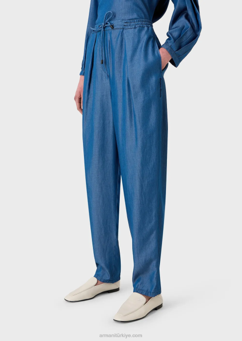 kadınlar Armani liyosel denim büzgülü pantolon kot T8HD259