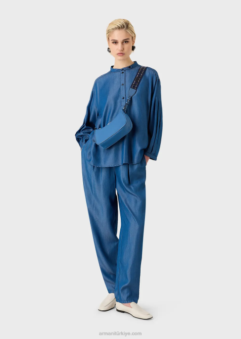 kadınlar Armani liyosel denim büzgülü pantolon kot T8HD259