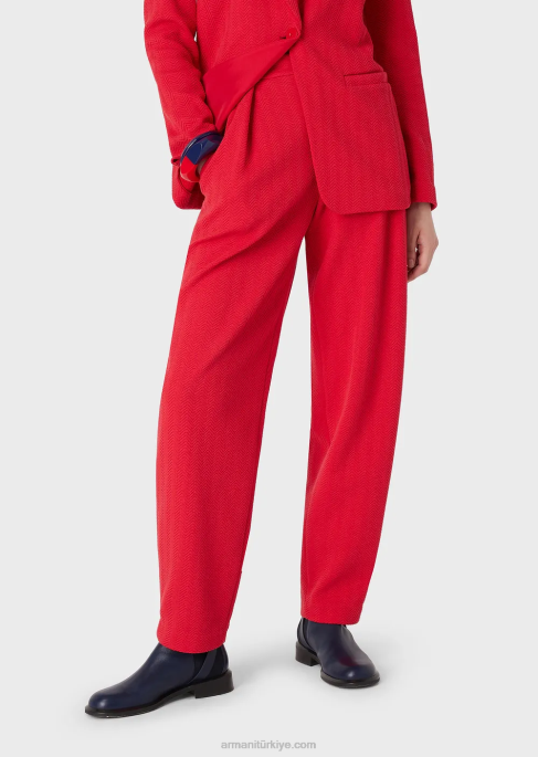 kadınlar Armani pensli balıksırtı jakarlı jarse pantolon kırmızı T8HD265