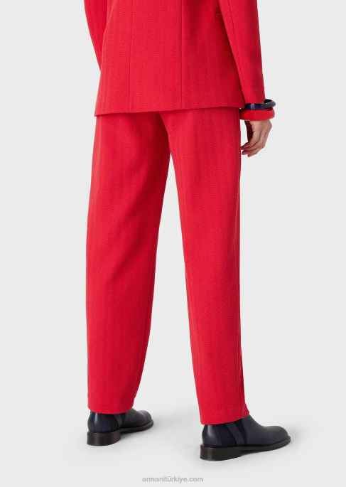 kadınlar Armani pensli balıksırtı jakarlı jarse pantolon kırmızı T8HD265