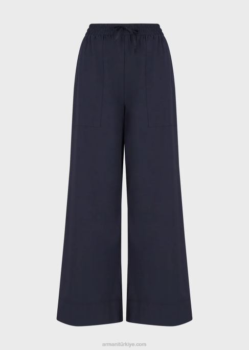 kadınlar Armani poplin ipli plaj pantolonu lacivert T8HD17