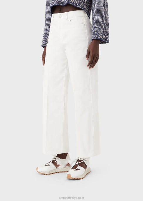 kadınlar Armani sürdürülebilir koleksiyon j33 organik boğa renginde düz kesim kot pantolon süt beyazı T8HD397