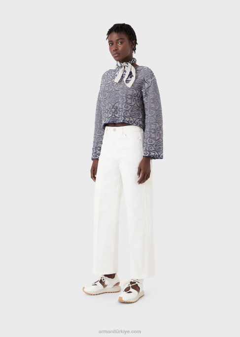 kadınlar Armani sürdürülebilir koleksiyon j33 organik boğa renginde düz kesim kot pantolon süt beyazı T8HD397
