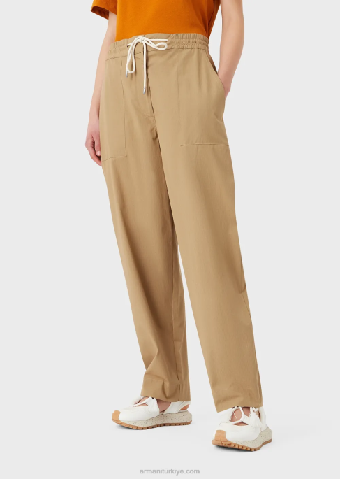 kadınlar Armani sürdürülebilir koleksiyon organik yırtılmaz 7/8 büzgü ipli pantolon karamelo T8HD323