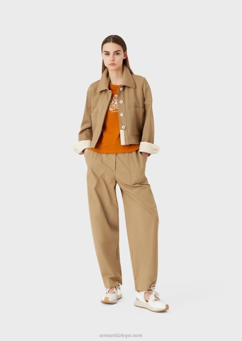 kadınlar Armani sürdürülebilir koleksiyon organik yırtılmaz 7/8 büzgü ipli pantolon karamelo T8HD323