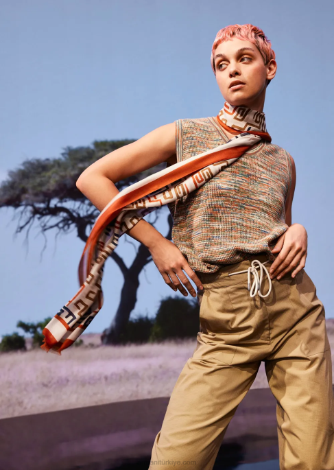 kadınlar Armani sürdürülebilir koleksiyon organik yırtılmaz 7/8 büzgü ipli pantolon karamelo T8HD323