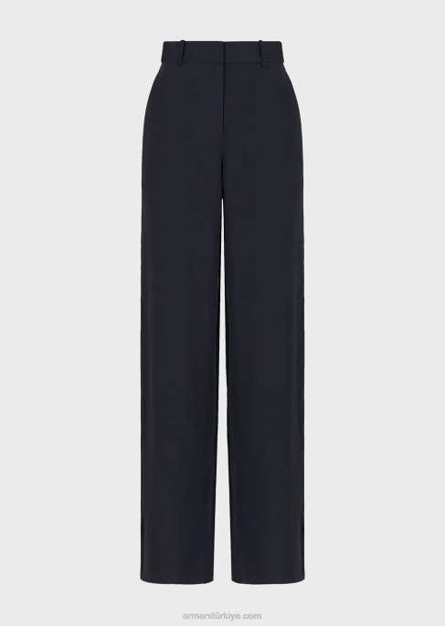 kadınlar Armani sıvı gabardin palazzo pantolon lacivert T8HD269