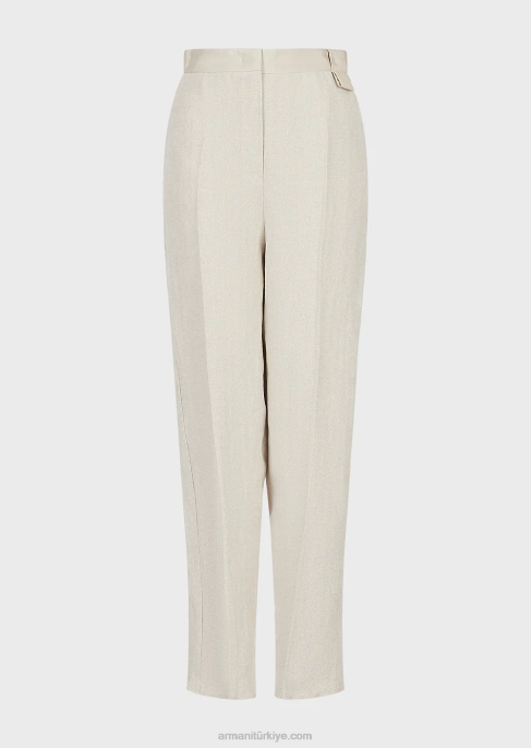kadınlar Armani yüksek belli, mikro şeritli keten karışımlı pantolon bej T8HD264