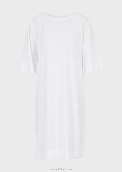 kadınlar Armani jakar logomania mayo plaj elbisesi beyaz T8HD19