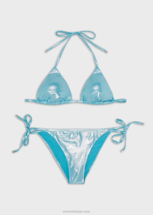 kadınlar Armani kaplamalı, dolgulu likralı üçgen bikini masmavi T8HD5