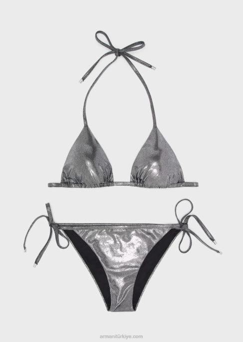 kadınlar Armani kaplamalı, dolgulu likralı üçgen bikini siyah T8HD6