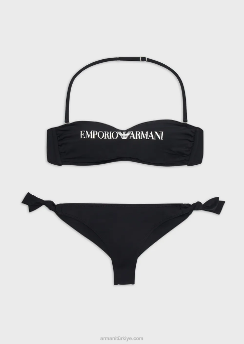 kadınlar Armani logolu geri dönüştürülmüş naylon bandeau bikini siyah T8HD1