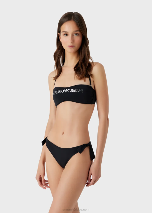 kadınlar Armani logolu geri dönüştürülmüş naylon bandeau bikini siyah T8HD1