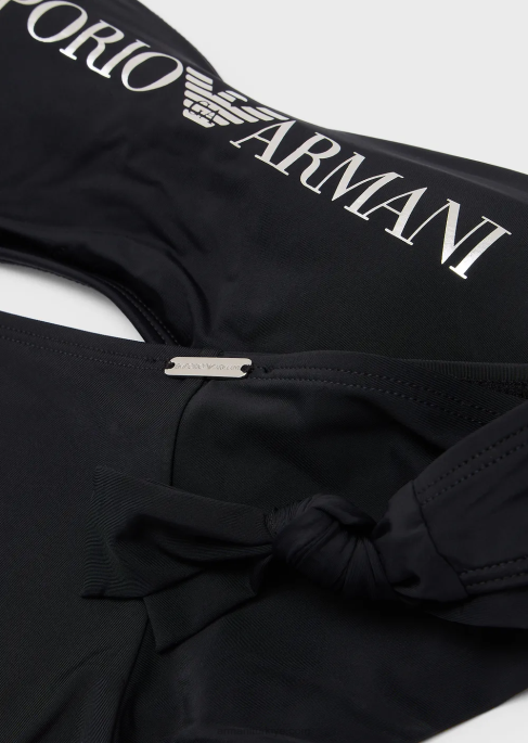 kadınlar Armani logolu geri dönüştürülmüş naylon bandeau bikini siyah T8HD1