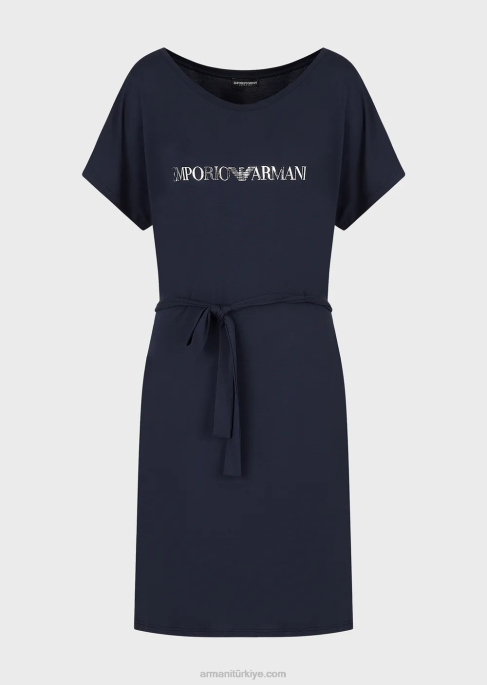 kadınlar Armani logolu streç viskon plaj elbisesi lacivert T8HD12