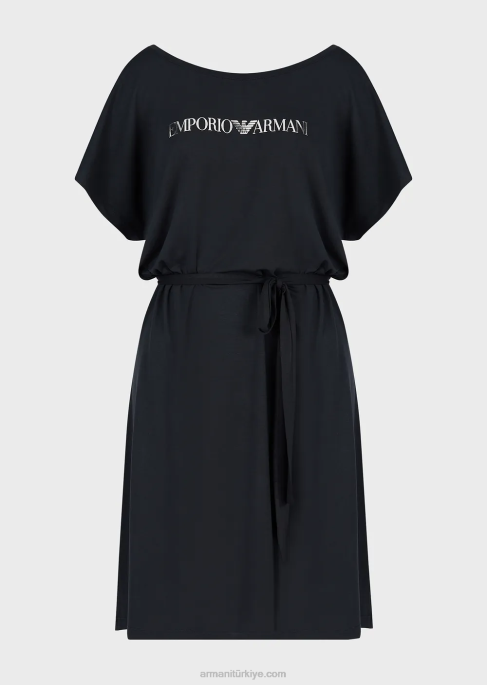 kadınlar Armani logolu streç viskon plaj elbisesi siyah T8HD14
