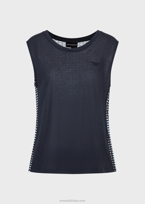 kadınlar Armani Arkası logolu ve baskılı, yumuşak, organik jarse kolsuz üst mavi T8HD428