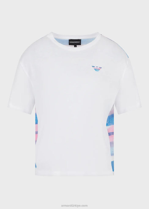 kadınlar Armani arkası baskılı organik streç jarse tişört çok renkli T8HD427