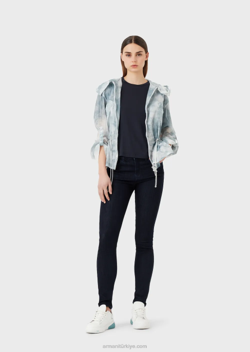 kadınlar Armani arkası baskılı organik streç jarse tişört çok renkli T8HD427