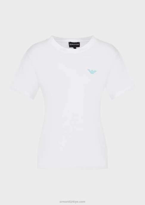 kadınlar Armani büyük beden e yamalı ve baskılı organik streç jarse tişört beyaz T8HD465