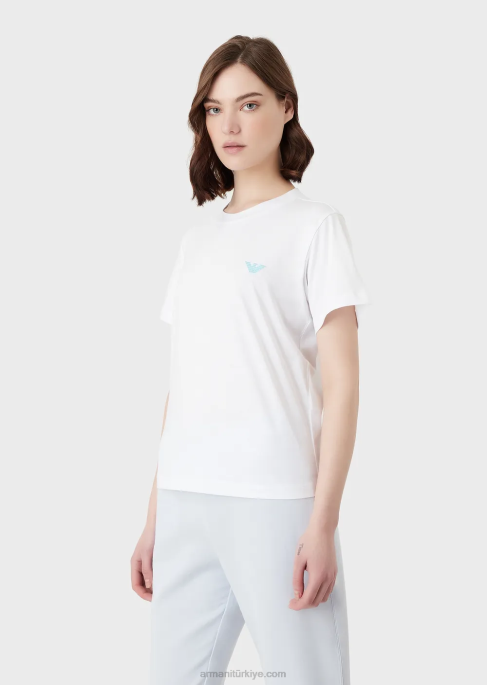 kadınlar Armani büyük beden e yamalı ve baskılı organik streç jarse tişört beyaz T8HD465