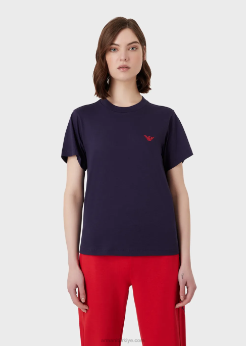 kadınlar Armani büyük beden e yamalı ve baskılı organik streç jarse tişört mor T8HD466