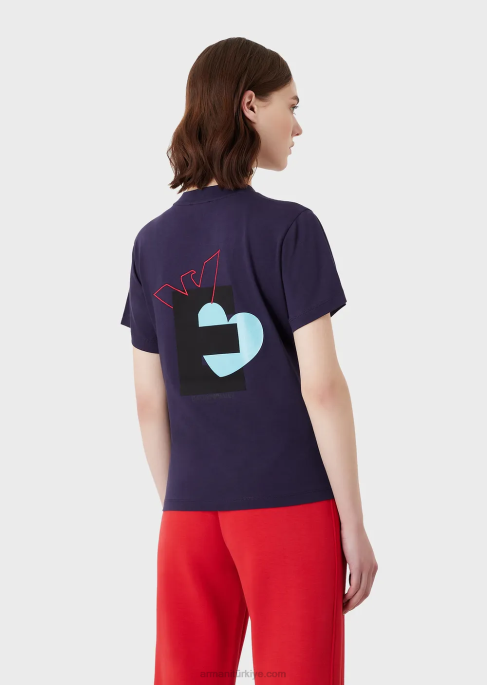 kadınlar Armani büyük beden e yamalı ve baskılı organik streç jarse tişört mor T8HD466