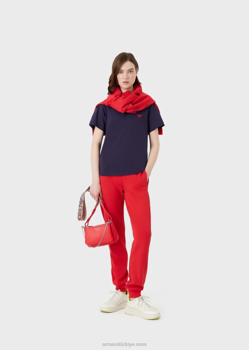 kadınlar Armani büyük beden e yamalı ve baskılı organik streç jarse tişört mor T8HD466