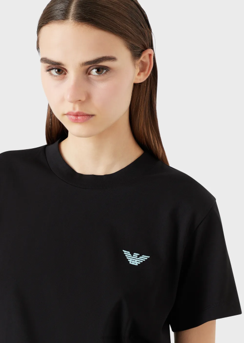 kadınlar Armani büyük beden e yamalı ve baskılı organik streç jarse tişört siyah T8HD464