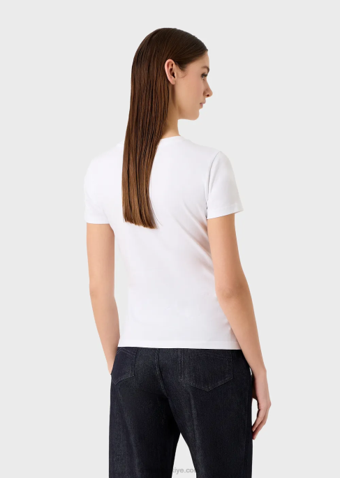 kadınlar Armani büyük beden kartal desenli streç jarse tişört beyaz T8HD458