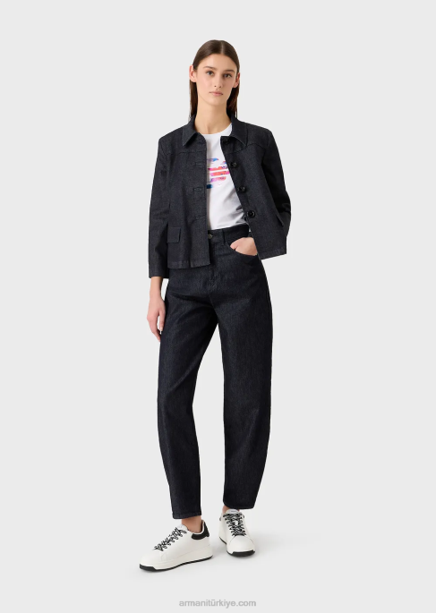 kadınlar Armani büyük beden kartal desenli streç jarse tişört beyaz T8HD458