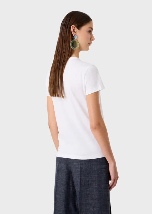 kadınlar Armani büyük boy kauçuk kartal ve boncuklu çiçek işlemeli jarse tişört beyaz T8HD490